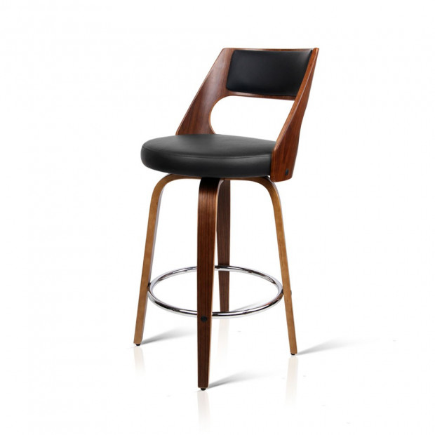 Set of 2 PU Leather Bar Stool with Chrome Footrest Black Image 9