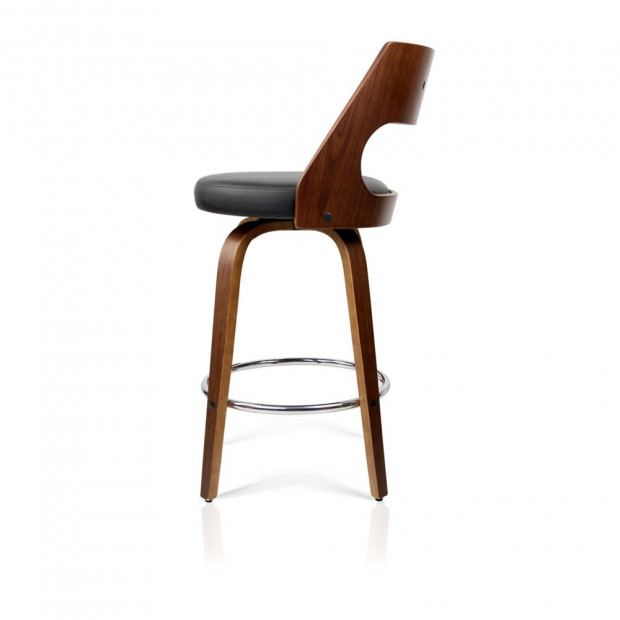 Set of 2 PU Leather Bar Stool with Chrome Footrest Black Image 8