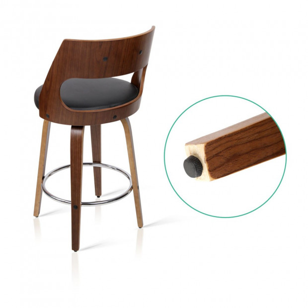 Set of 2 PU Leather Bar Stool with Chrome Footrest Black Image 7