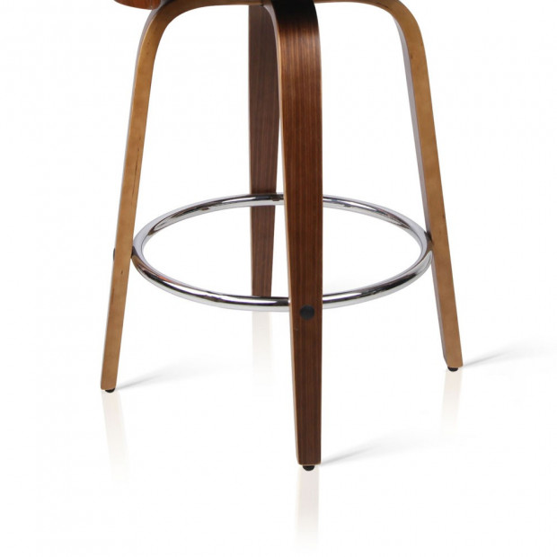 Set of 2 PU Leather Bar Stool with Chrome Footrest Black Image 3
