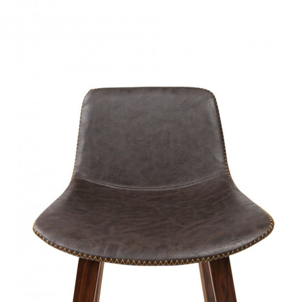 Set of 2 Wooden Bar Stool Faux Leather Padded Seat- Walnut Image 6