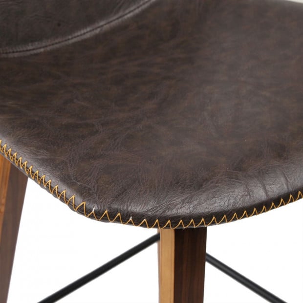 Set of 2 Wooden Bar Stool Faux Leather Padded Seat- Walnut Image 5