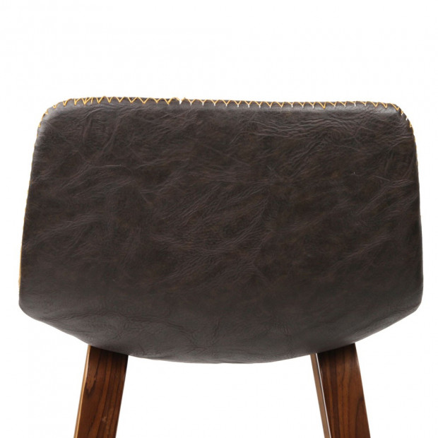 Set of 2 Wooden Bar Stool Faux Leather Padded Seat- Walnut Image 4