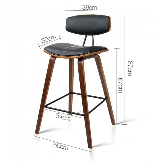 Set of 2 Faux Leather Wooden Bar Stool with Metal Footrest - Black Image 10