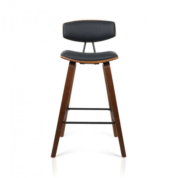 Set of 2 Faux Leather Wooden Bar Stool with Metal Footrest - Black Image 9
