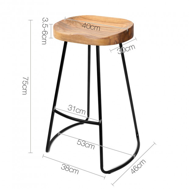 Set of 2 Steel Barstools with Wooden Seat Natural Image 10