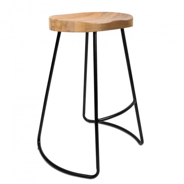 Set of 2 Steel Barstools with Wooden Seat Natural Image 8