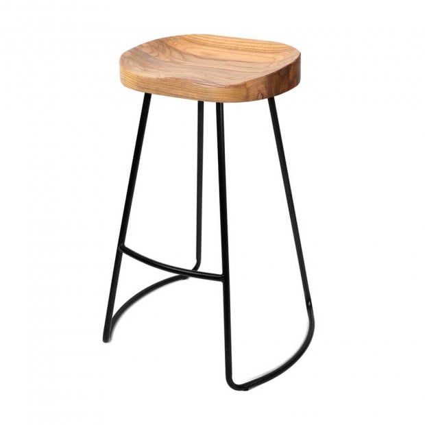 Set of 2 Steel Barstools with Wooden Seat Natural Image 7