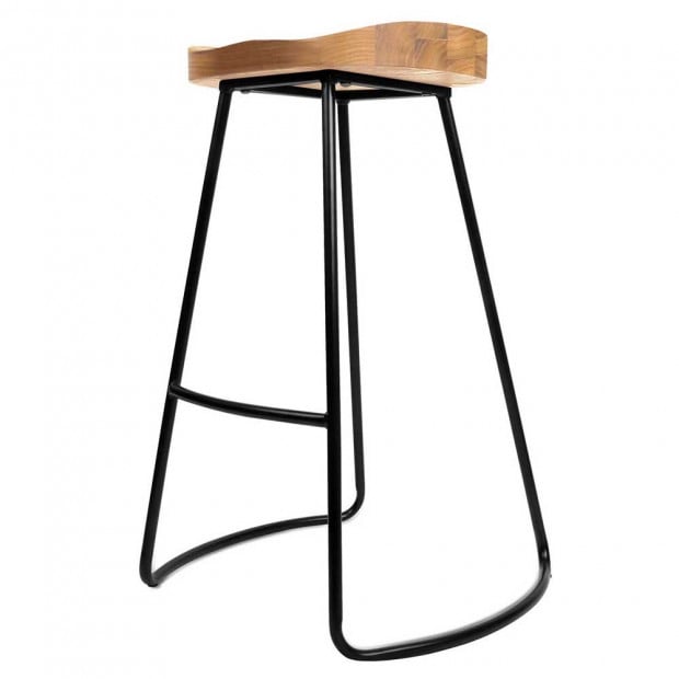 Set of 2 Steel Barstools with Wooden Seat Natural Image 6