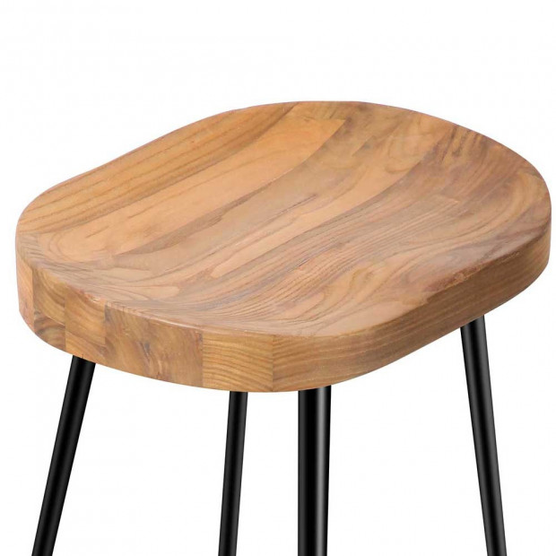 Set of 2 Steel Barstools with Wooden Seat Natural Image 5