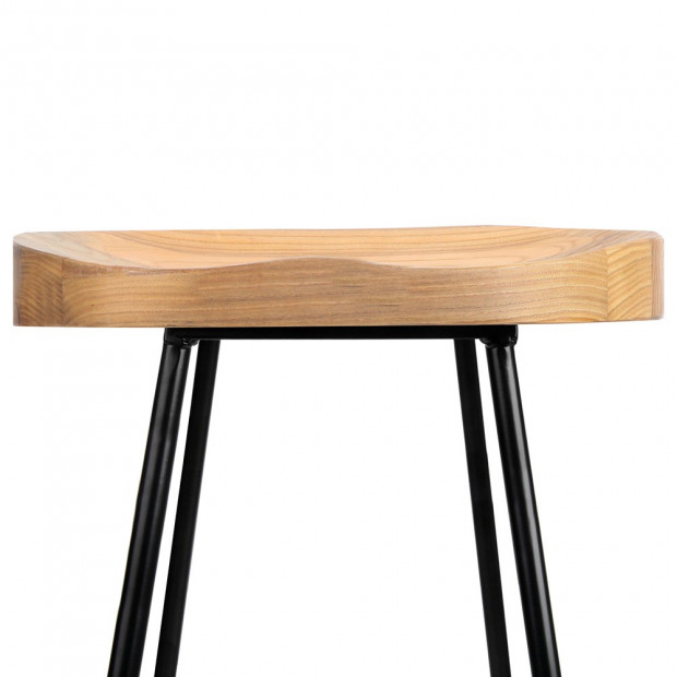 Set of 2 Steel Barstools with Wooden Seat Natural Image 4