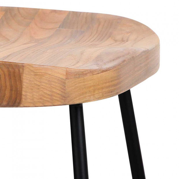 Set of 2 Steel Barstools with Wooden Seat Natural Image 3