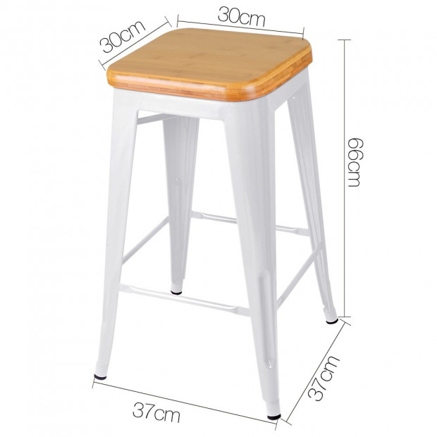 2 x Tolix Replica Metal Steel Bamboo Seat Bar stool 66 cm White Image 2