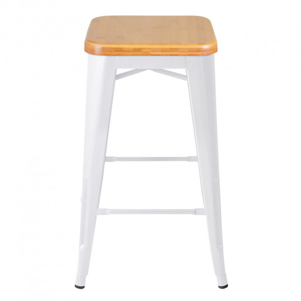 2 x Tolix Replica Metal Steel Bamboo Seat Bar stool 66 cm White Image 3