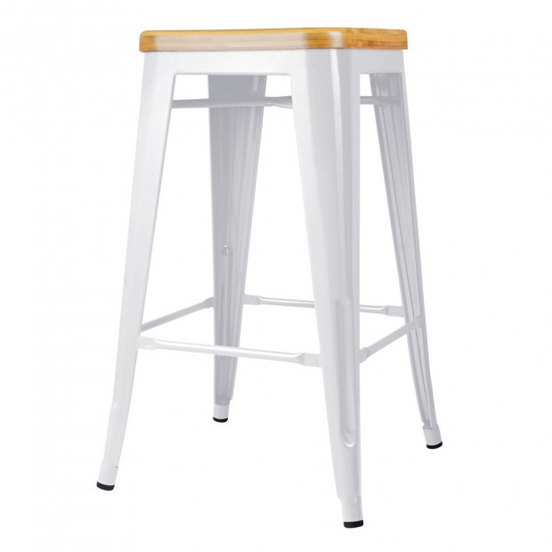 2 x Tolix Replica Metal Steel Bamboo Seat Bar stool 66 cm White Image 5