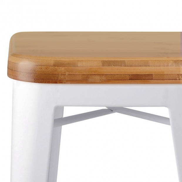 2 x Tolix Replica Metal Steel Bamboo Seat Bar stool 66 cm White Image 6