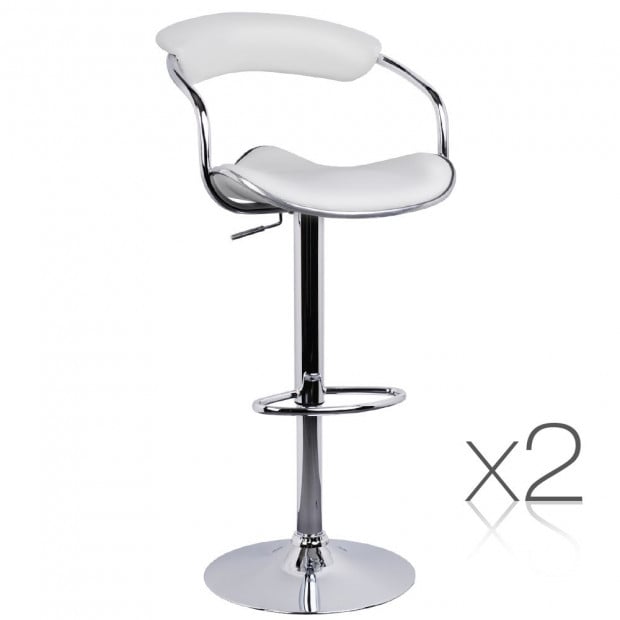 Set of 2 PU Leather Kitchen Bar Stool 1191 - White