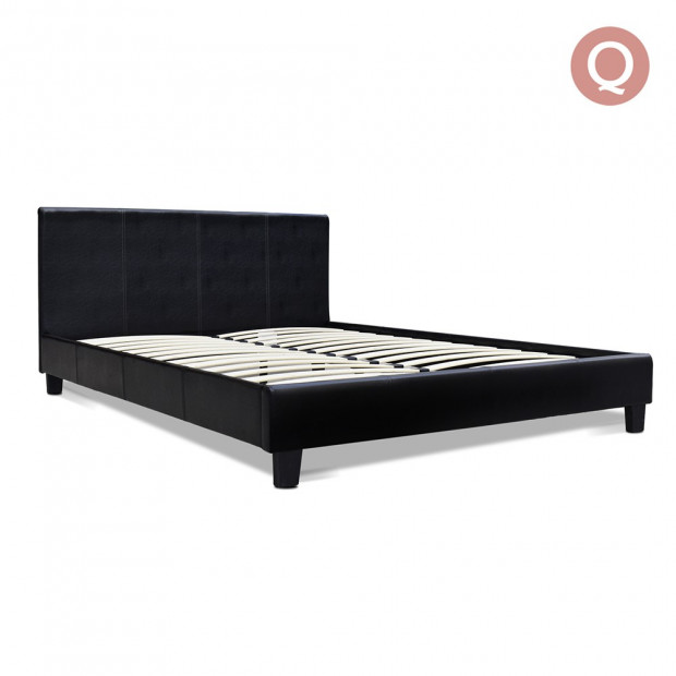 Queen PVC Leather Bed Frame Black