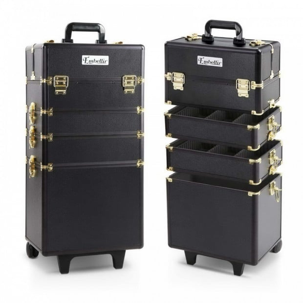 7 in 1 Make Up Cosmetic Beauty Case - Black & Gold Image 7