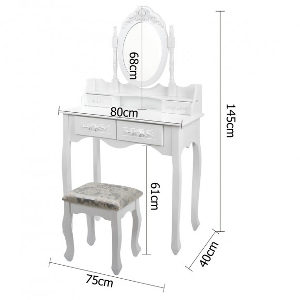 4 Drawer Dressing Table with 360d Rotation Mirror - White Image 2