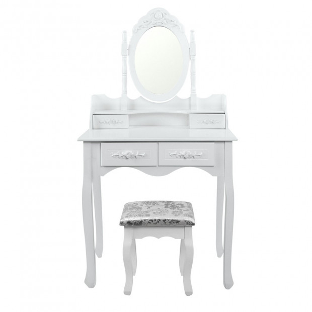 4 Drawer Dressing Table with 360d Rotation Mirror - White Image 4