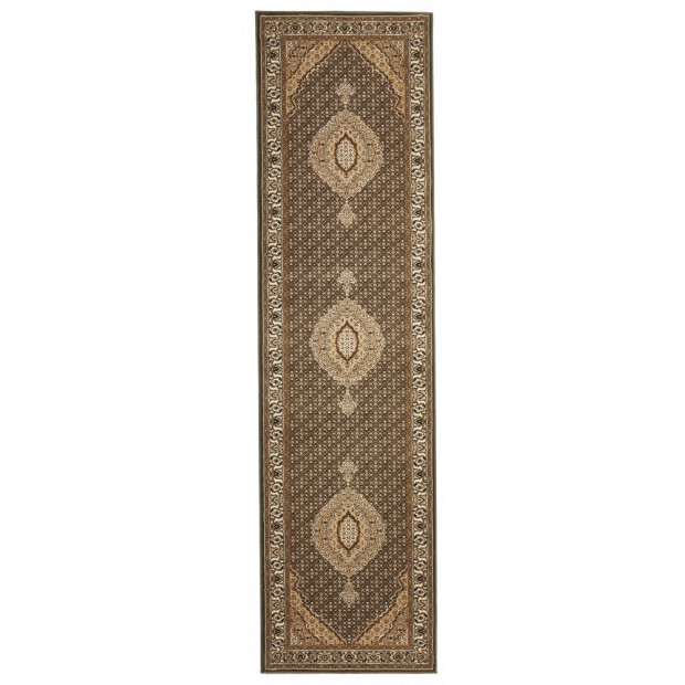 Stunning Formal Oriental Design Hall Runner Floor Rug Green