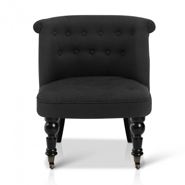 French Provincial Lorraine Accent Chair Linen Fabric Black Image 6