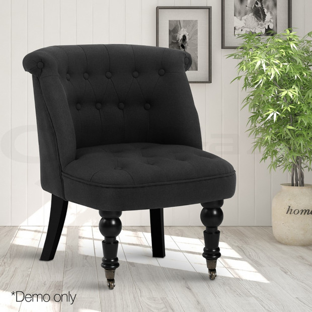 French Provincial Lorraine Accent Chair Linen Fabric Black Image 10