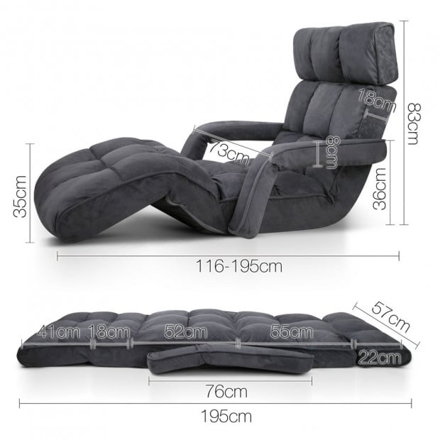 Single Size Lounge Chair with Arms - Charcoal Image 2