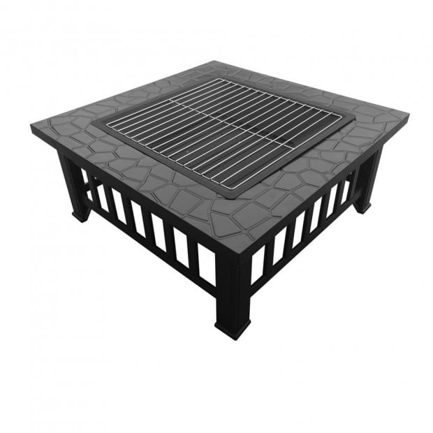Outdoor Fire Pit BBQ Table Grill Fireplace Stone Pattern