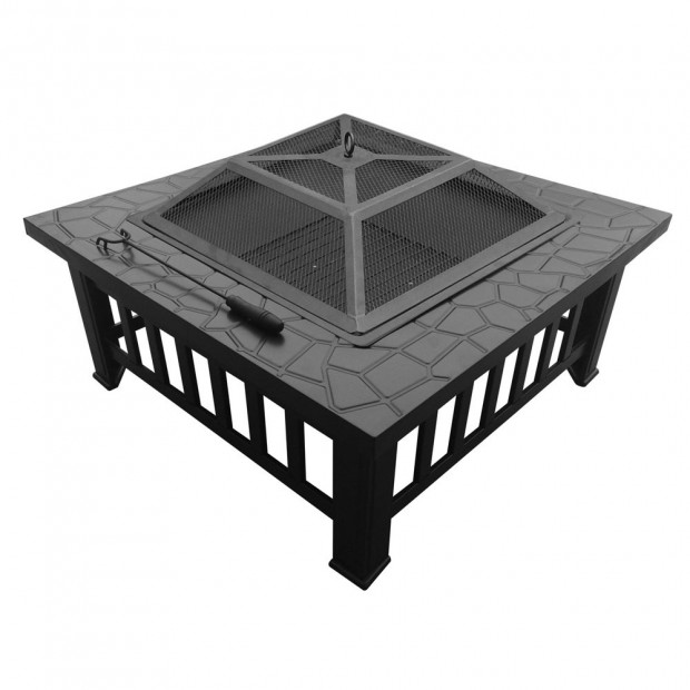 Outdoor Fire Pit BBQ Table Grill Fireplace Stone Pattern Image 3