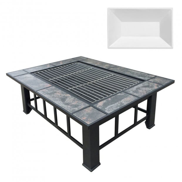 Outdoor Fire Pit BBQ Table Grill Fireplace with Ice Tray