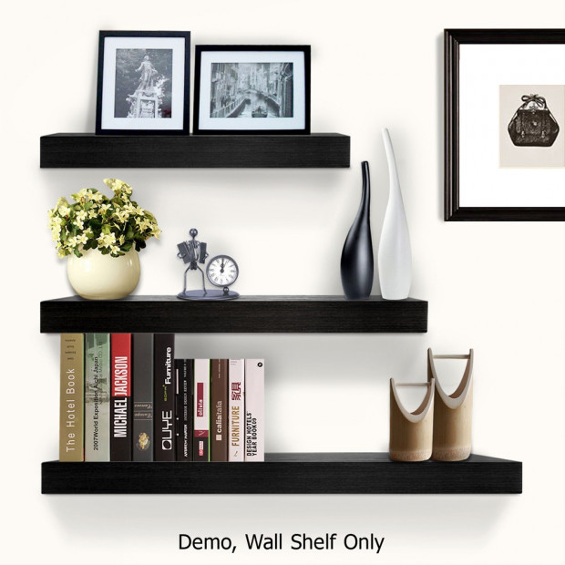3 pcs Wall Floating Shelf Set Bookshelf Display Black Image 9