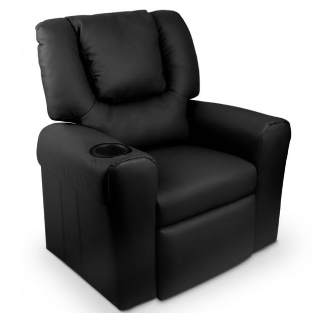 Kids Padded PU Leather Recliner Chair  - Black 