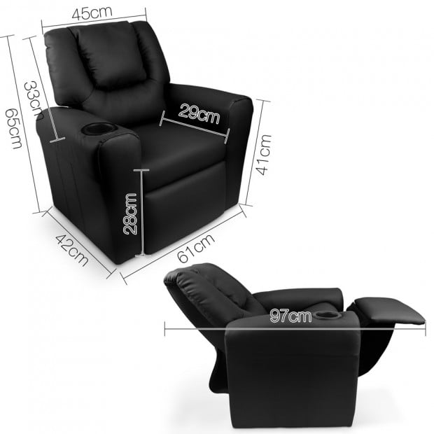 Kids Padded PU Leather Recliner Chair  - Black  Image 2