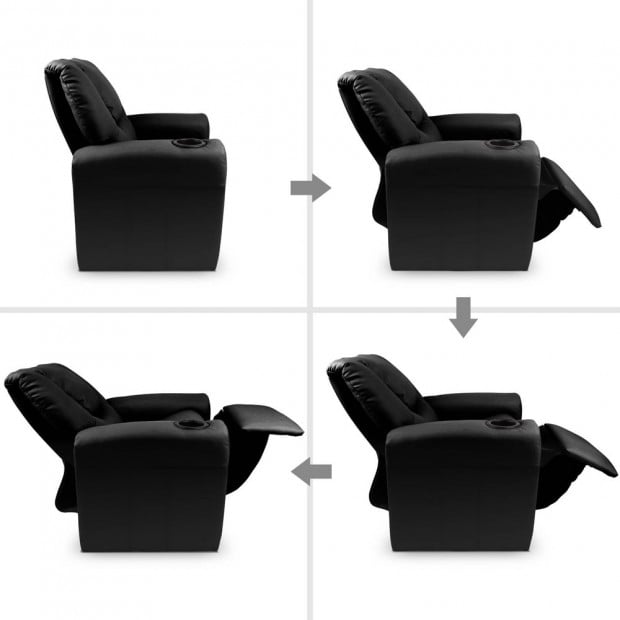 Kids Padded PU Leather Recliner Chair  - Black  Image 3