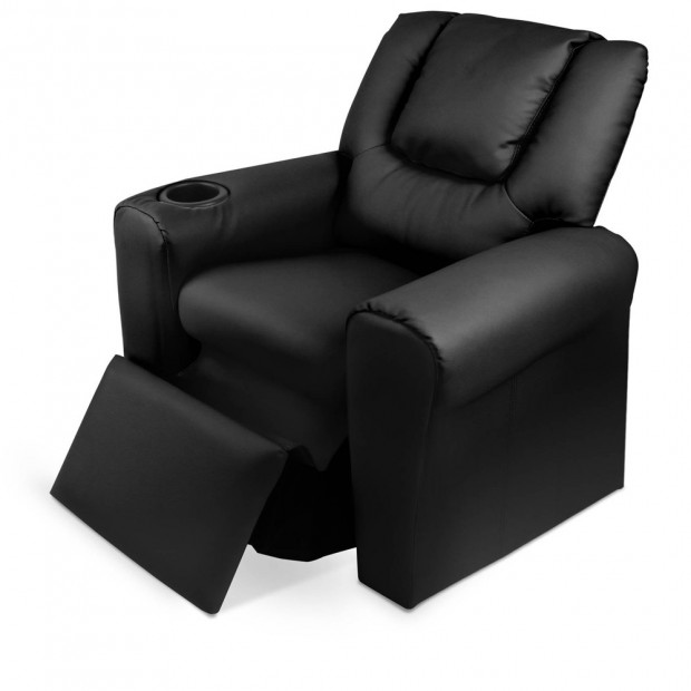Kids Padded PU Leather Recliner Chair - Black Image 6