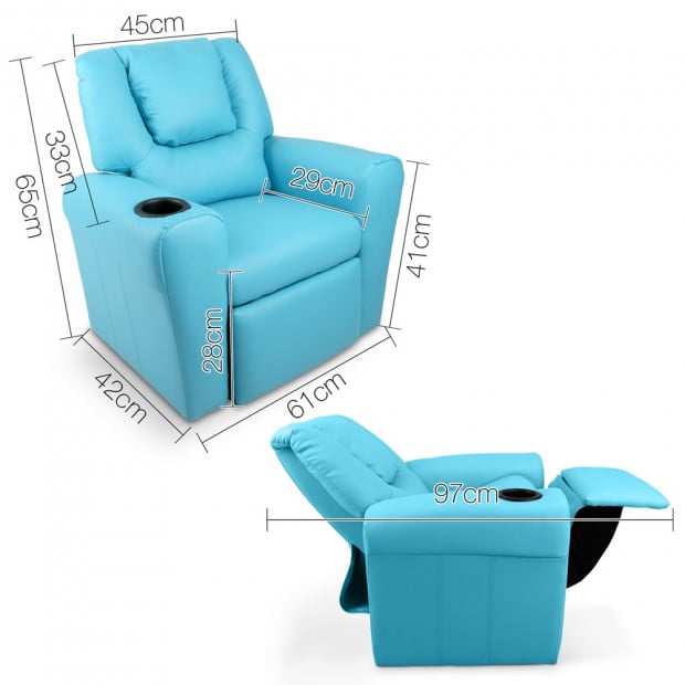 Kids Padded PU Leather Recliner Chair  - Blue Image 2