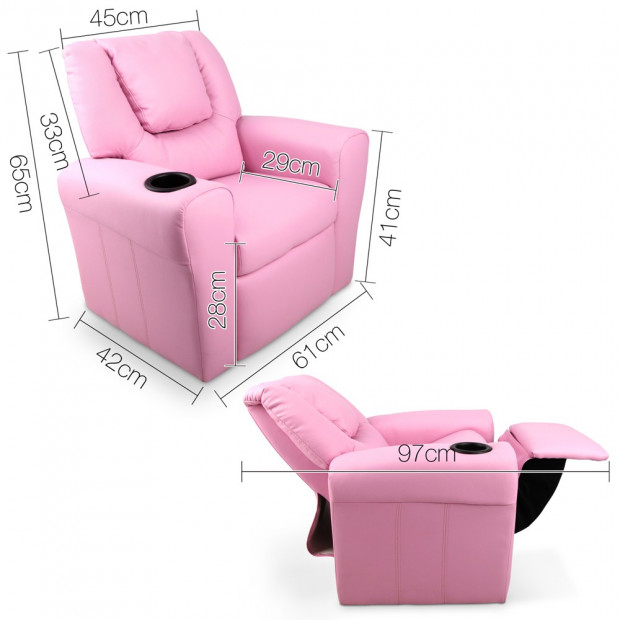 Kids Padded PU Leather Recliner Chair - Pink Image 2