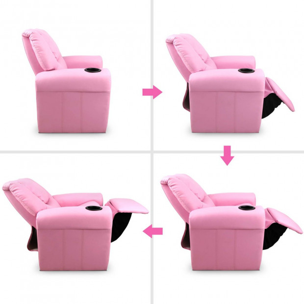 Kids Padded PU Leather Recliner Chair - Pink Image 3