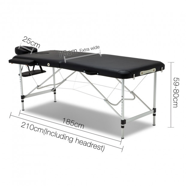75cm Professional Aluminium Portable Massage Table - Black Image 9