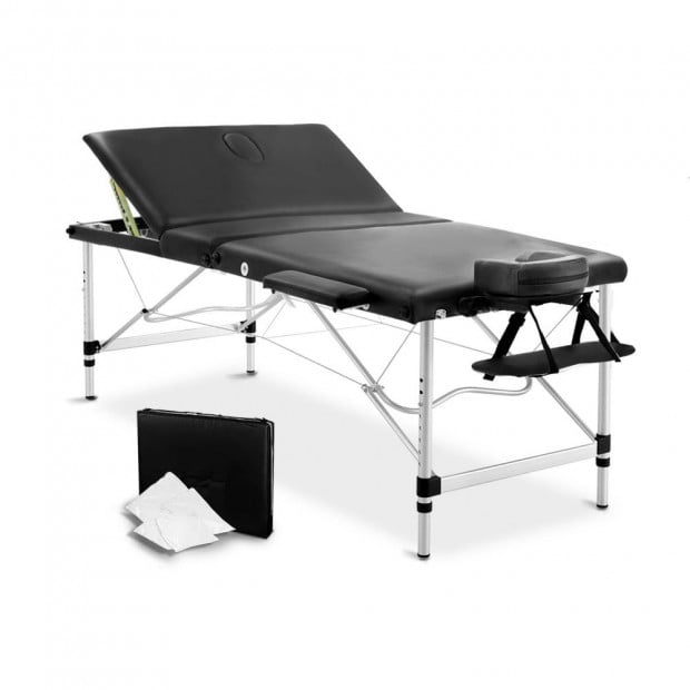 Portable Aluminium 3 Fold Massage Table Chair Bed Black 80cm