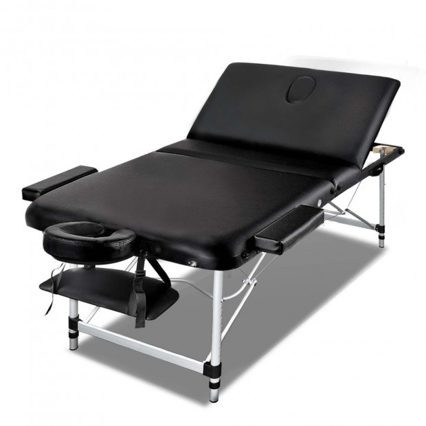 Portable Aluminium 3 Fold Massage Table Chair Bed Black 80cm Image 9
