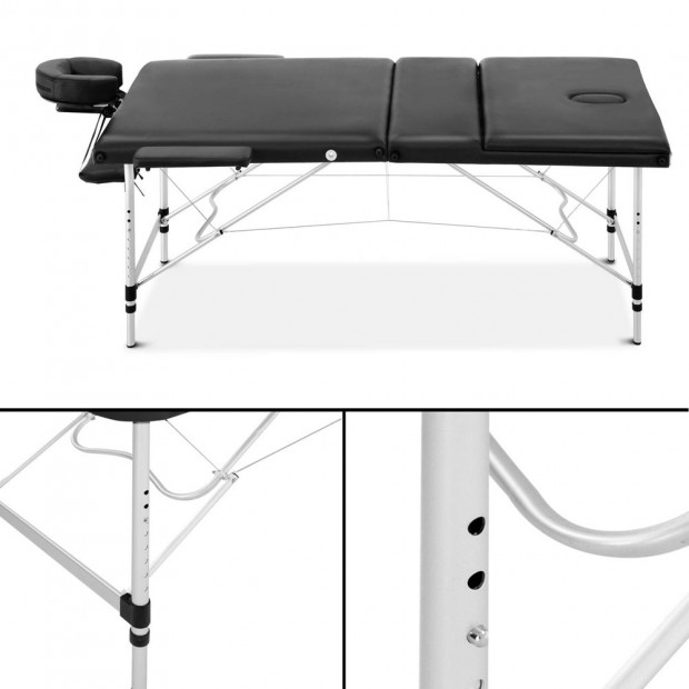 Portable Aluminium 3 Fold Massage Table Chair Bed Black 80cm Image 8