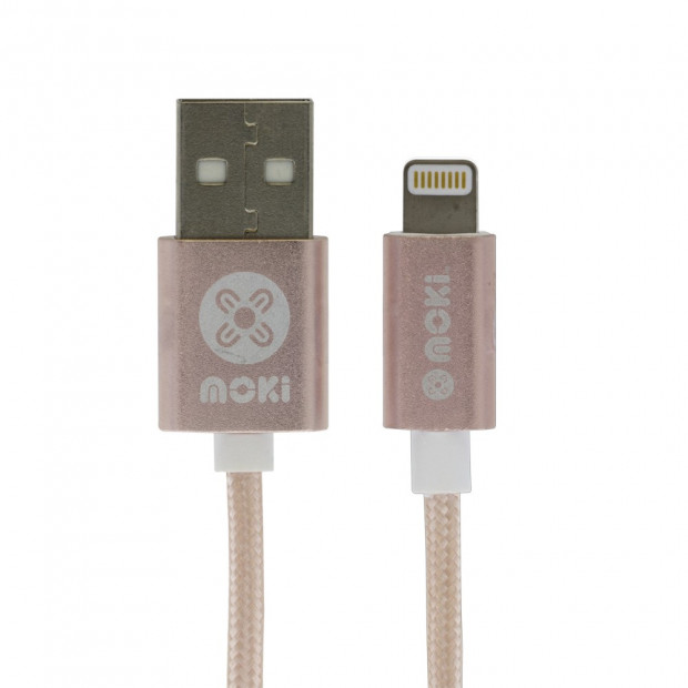 Moki King Size Braided Lightning Sync Charge Cable-3m/10ft Rose Gold