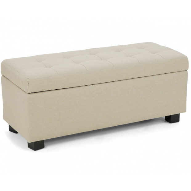 Large Ottoman Linen Fabric Storage Box Footstool Chest - Beige