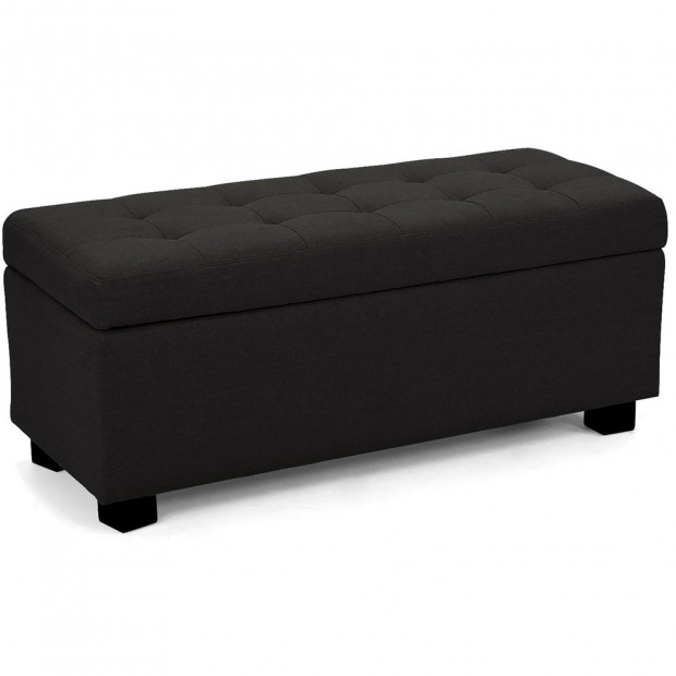 Large Ottoman Linen Fabric Storage Box Footstool Chest - Black