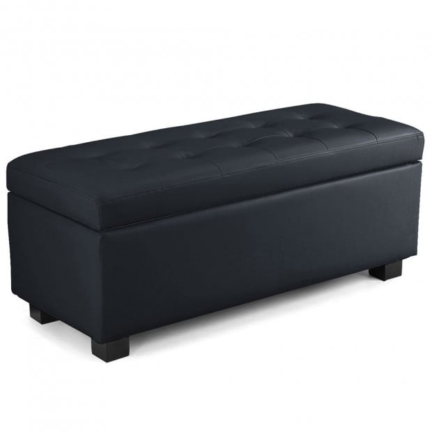 Large Ottoman Faux Leather Storage Box Footstool Chest - Black