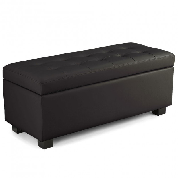 Large Ottoman Faux Leather Storage Box Footstool Chest - Brown