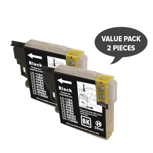 2x Black Compatible Inkjet Cartridge to Suit Brother LC38 LC67